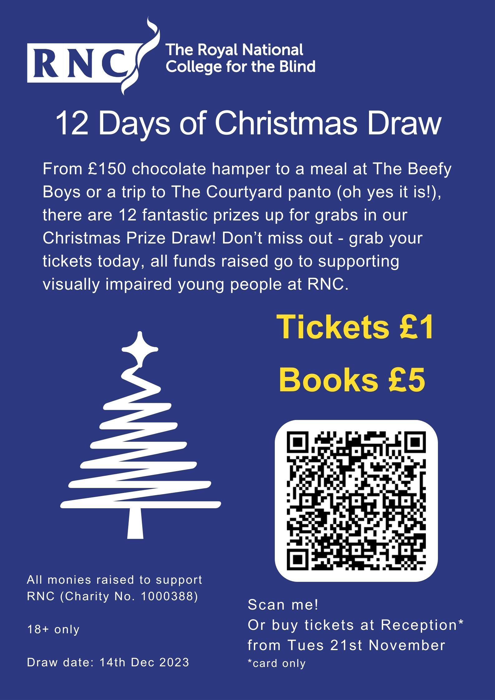 Christmas Raffle Poster with QR code. Details as written in the body of the text